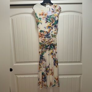 Premier Amour Vibrant Multicolor floral sleeveless max dress w/ruched side 6 NEW